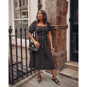 H&M Creped Dress Puff Sleeves Square Neckline